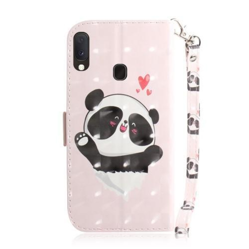 Pattern PU kožené peněženkové puzdro na mobil Samsung Galaxy A20e - panda a srdce