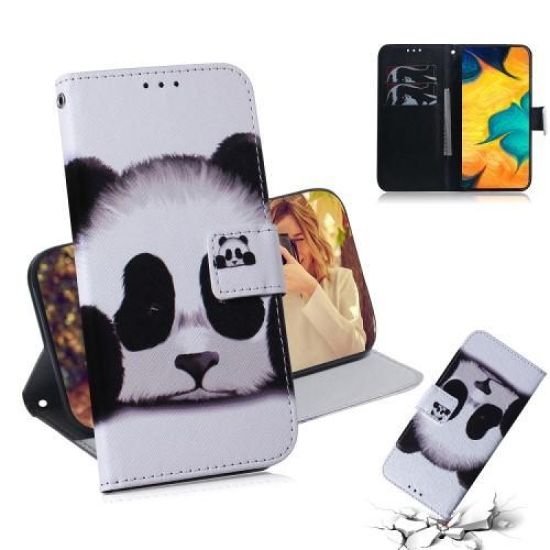 Pattern PU kožené peněženkové puzdro na mobil Samsung Galaxy A30 / A20 - panda