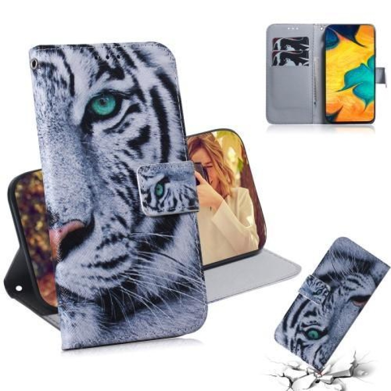 Pattern PU kožené peněženkové puzdro na mobil Samsung Galaxy A30 / A20 - tiger