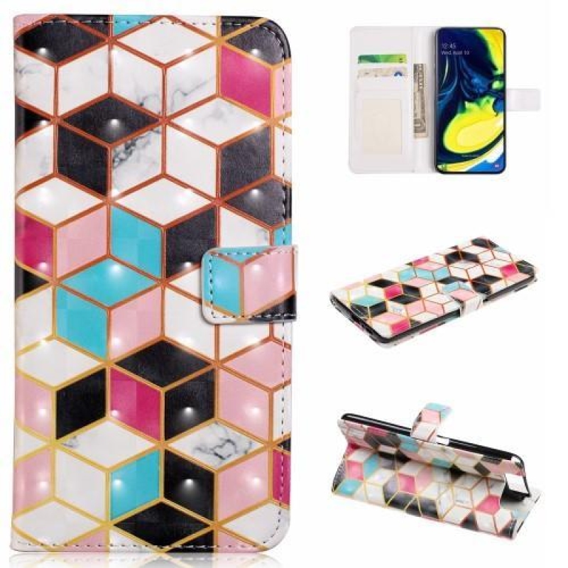 Patterned PU kožené peněženkové puzdro na mobil Samsung Galaxy A80 / A90 - geometrický