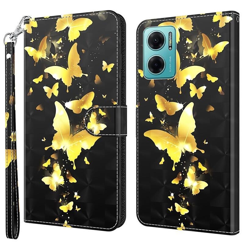 Print peňaženkové púzdro pre mobil Xiaomi Poco M4 5G - zlatí motýle