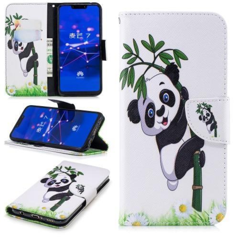 Patty PU kožené flipové puzdro so stojančekom na Huawei Mate 20 Lite - panda na bambuse