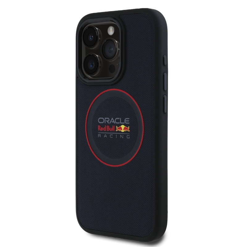 Red Bull PU kožený zadný kryt Red Ring MagSafe pre iPhone 15 Pro Max Navy
