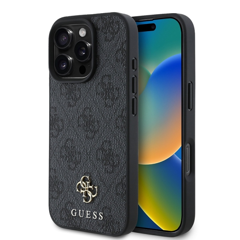 Guess PU 4G Small Metal Logo MagSafe Zadný Kryt pre iPhone 16 Pro Grey