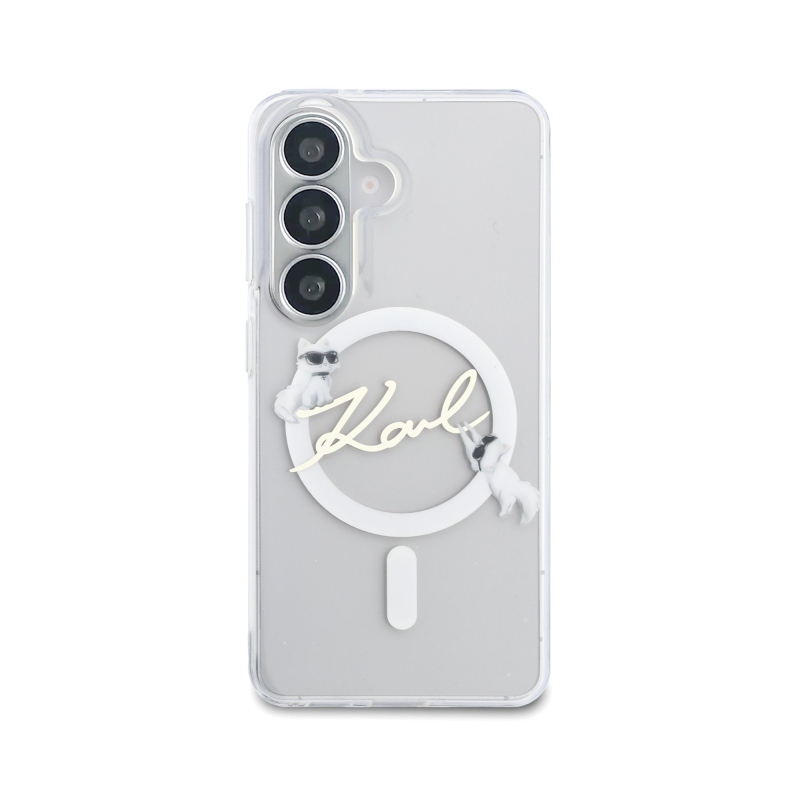 Karl Lagerfeld IML Choupette Karl Script Logo Magnetický zadný kryt pre Samsung Galaxy S26 Transparent