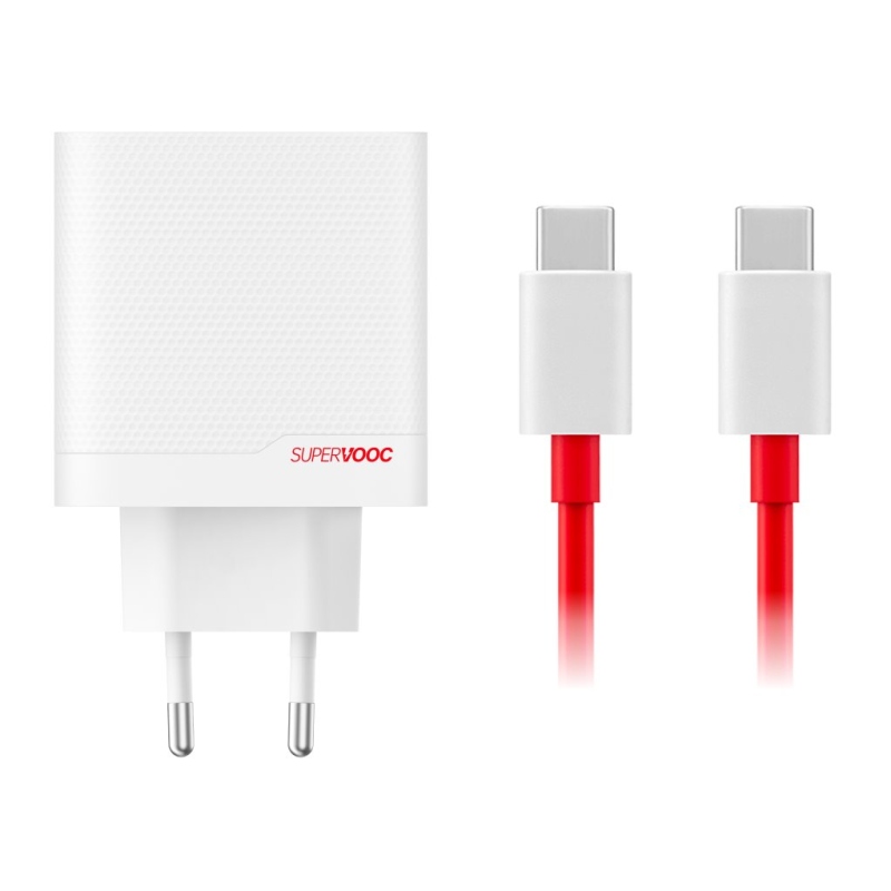 OnePlus SUPERVOOC 80W GaN Dual USB-A + USB-C Cestovná Nabíjačka + USB-C/USB-C Kábel White