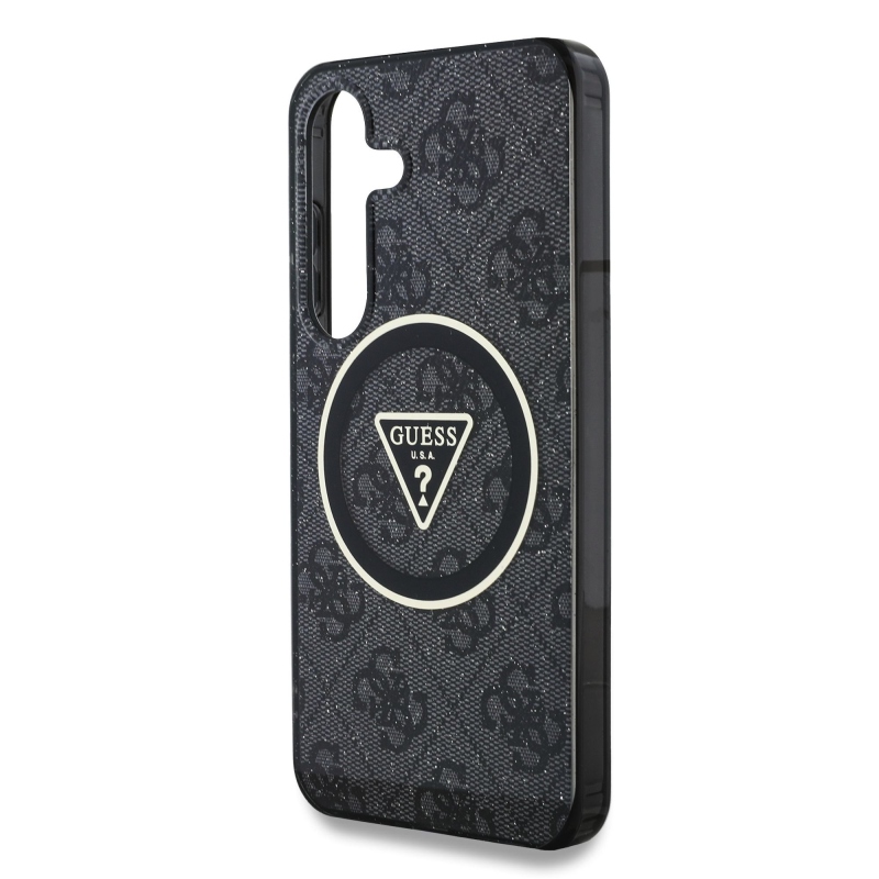 Guess IML 4G Glitter and Triangle Logo MagSafe Zadný Kryt pre Samsung Galaxy S25 Black