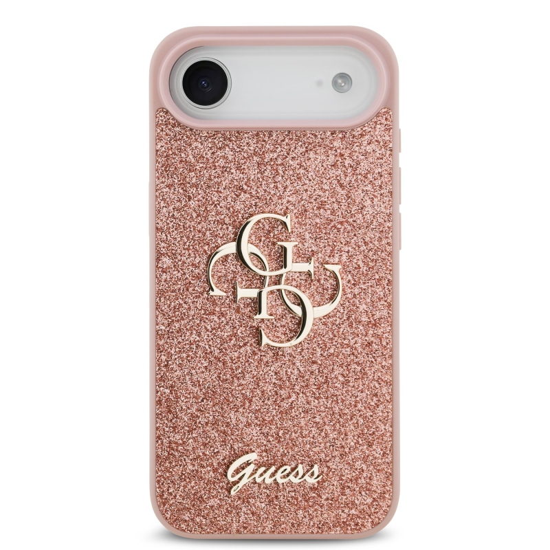 Guess PU Pevný zadný kryt s kovovým logom 4G Glitter pre iPhone Air Pink