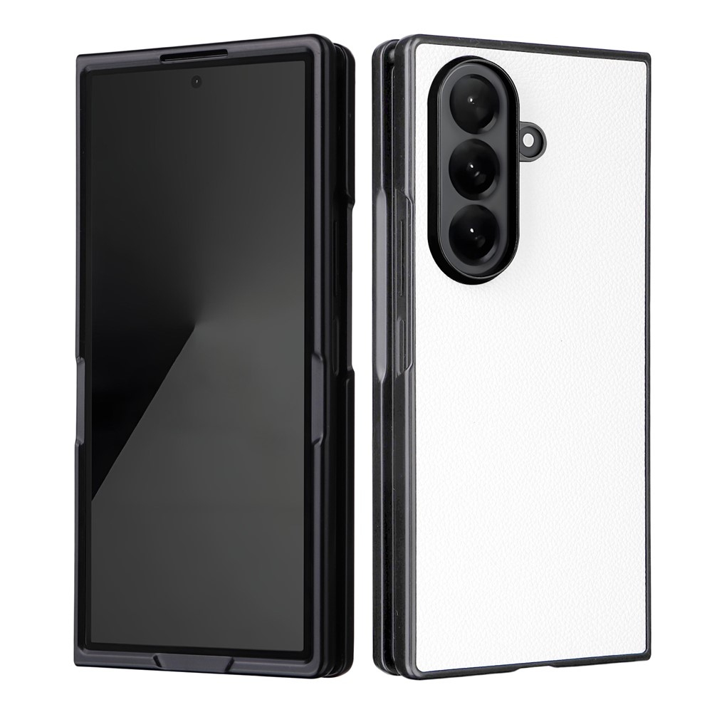 Leather plastový obal potiahnutý umelou kožou na Samsung Galaxy Z Fold7 5G - biely