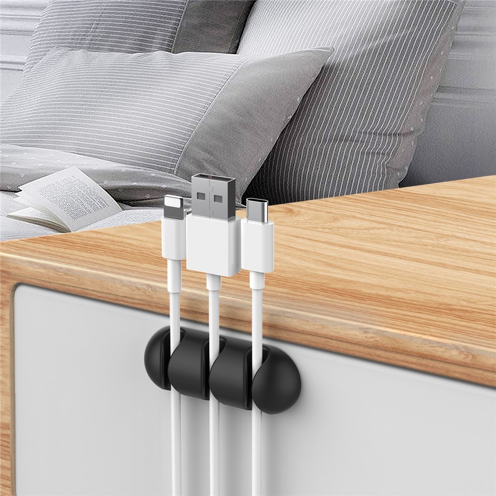 Silikónový držiak káblov s 3 drážkami a samolepiacim uchytením - čierny