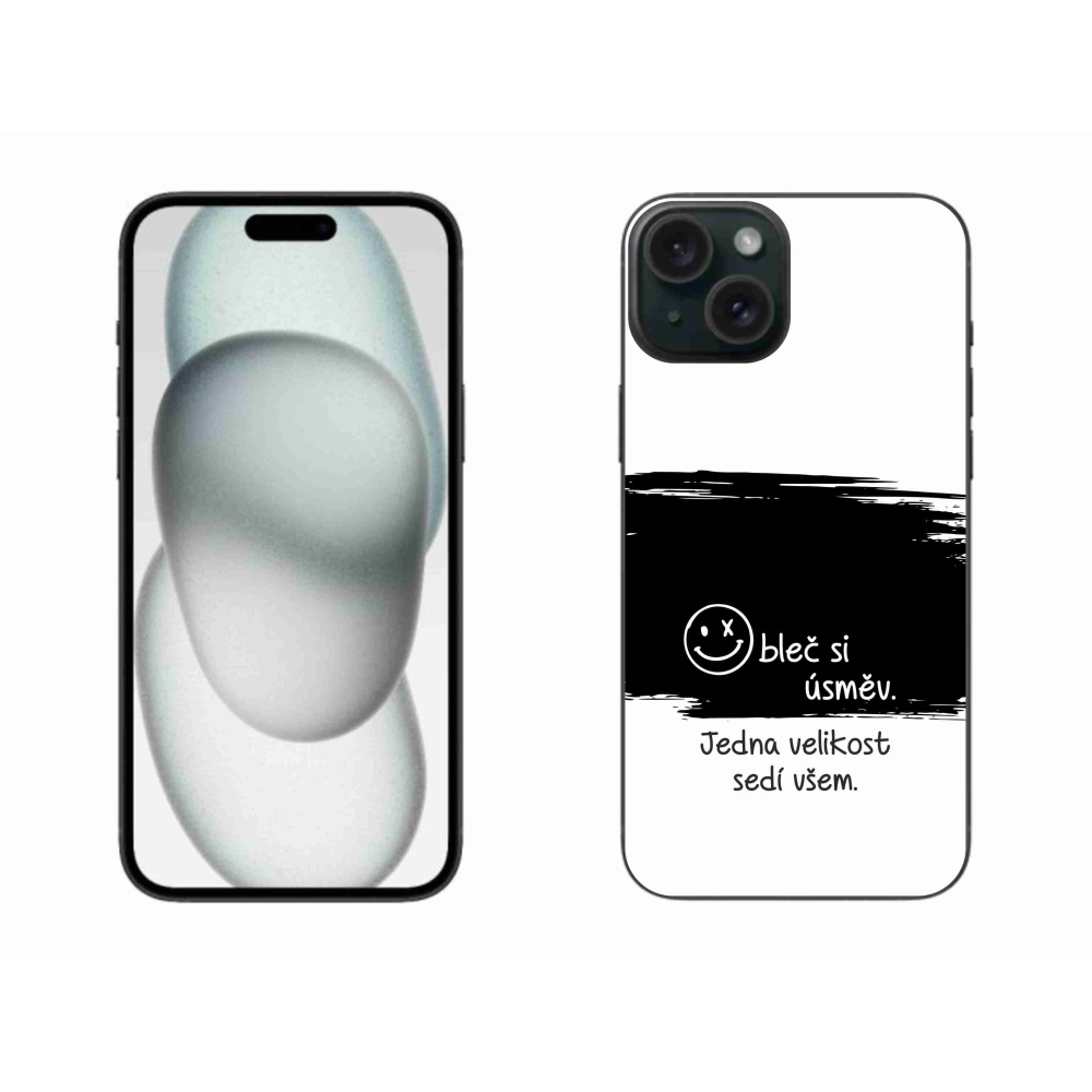 Gélový kryt mmCase na iPhone 15 Plus - vtipný text 8 čiernobiele pozadie