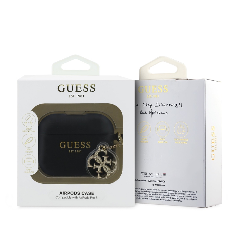 Guess 4G Charm Silikónové puzdro pre AirPods Pro 3 Black