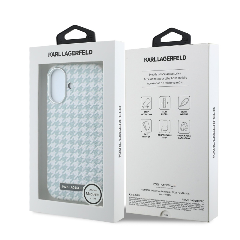Karl Lagerfeld PU Houndstooth Resin Plate Zadný kryt MagSafe pre iPhone 17 Blue