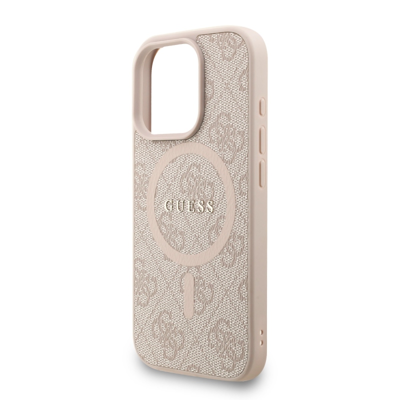 Guess PU Leather 4G Colored Ring Strap MagSafe Zadný Kryt pre iPhone 16 Pro Pink