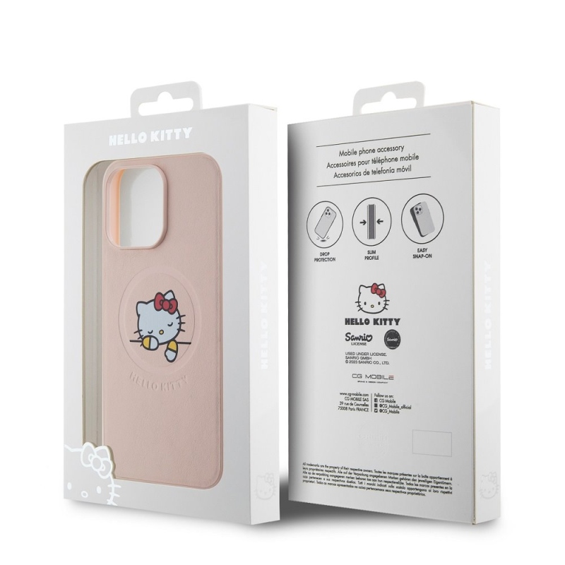 Hello Kitty PU Kitty Asleep Logo MagSafe Zadný Kryt pre iPhone 15 Pro Max Pink