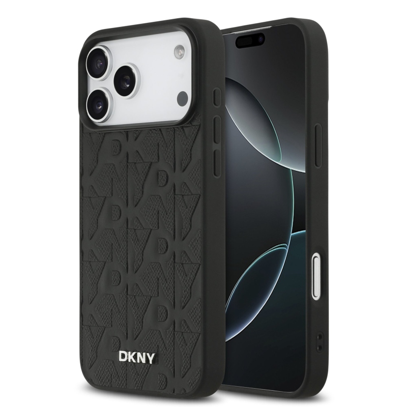 DKNY PU kožený zadný kryt Magsafe so vzorom mriežky pre iPhone 17 Pro Max Black