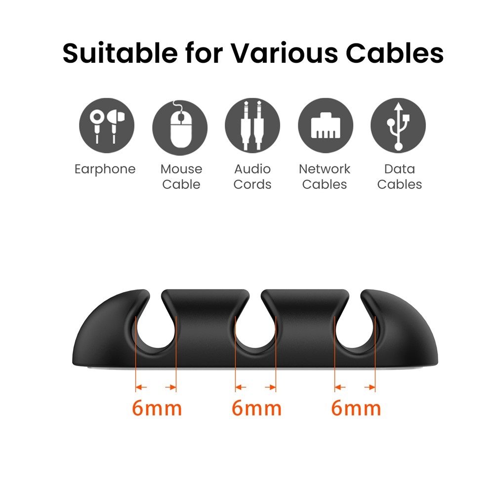 Silikónový držiak káblov s 3 drážkami a samolepiacim uchytením - čierny