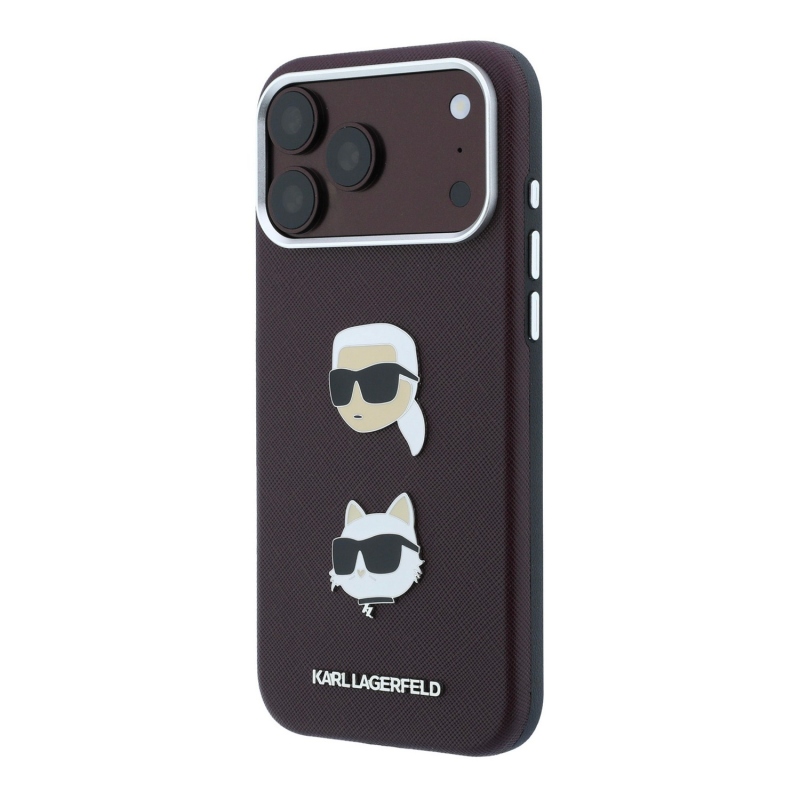 Karl Lagerfeld PU Semi Wrap Saffiano K&CH Heads zadný kryt pre iPhone 18 Pro v odtieni Burgundy
