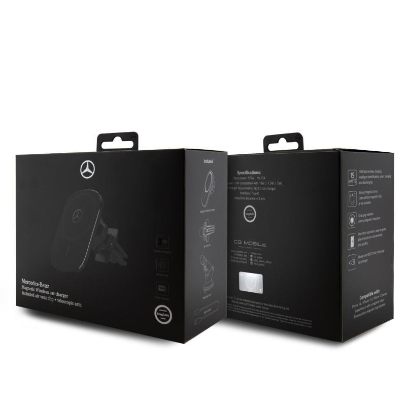 Mercedes Magnetický Držiak do Autá s 15W Bezdrôtovým Nabíjaním Black