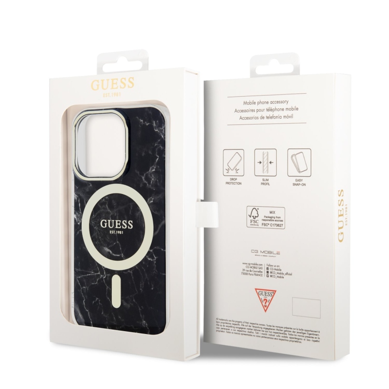 Guess IML Marble MagSafe Zadný Kryt pre iPhone 13 Pro Black