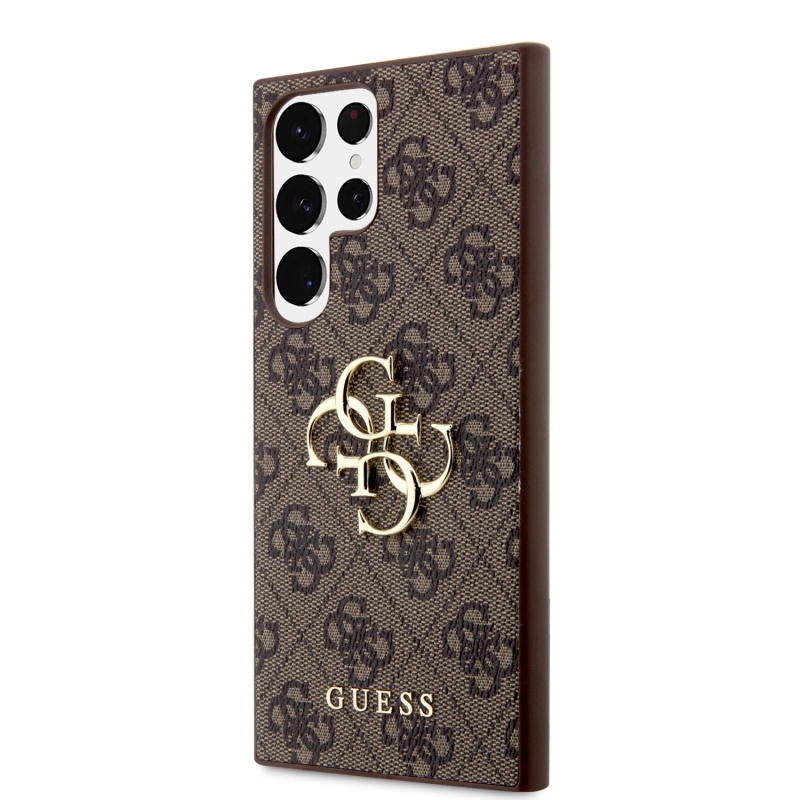 Guess PU 4G Metal Logo Zadný Kryt pre Samsung Galaxy S24 Ultra Brown