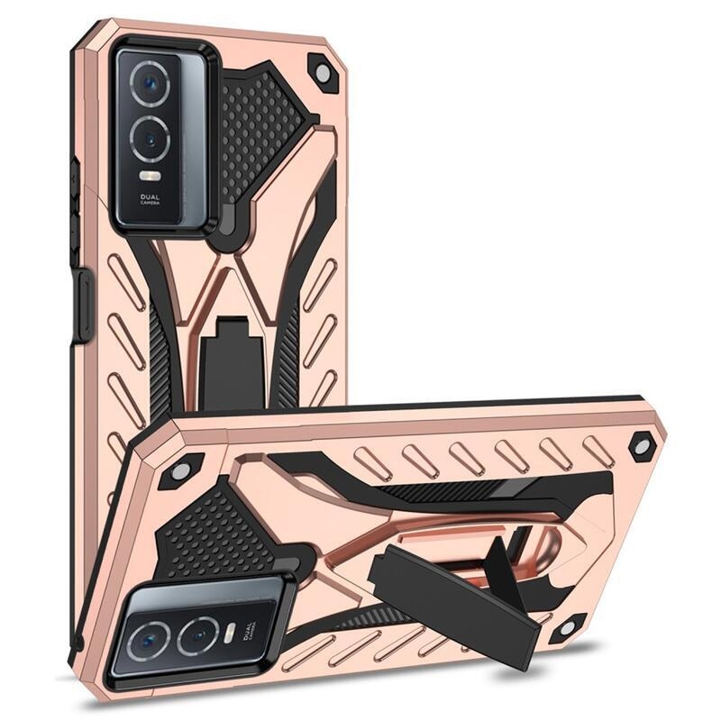 Phantom hybridný odolný kryt s výklopným stojanom na mobil Vivo Y76 5G/Y76s - ružovozlatý