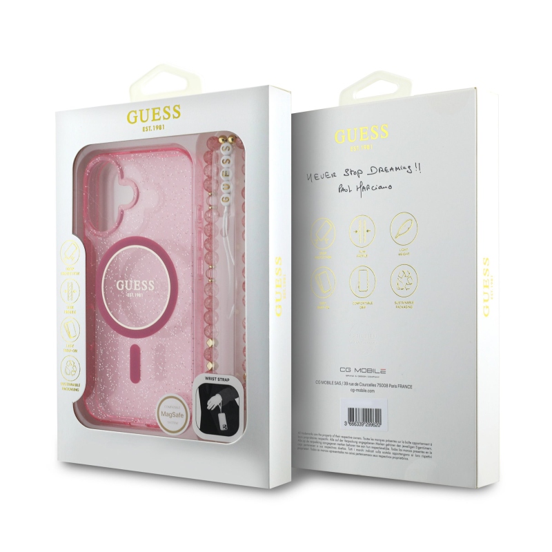 Guess IML Glitter Strap MagSafe zadný kryt pre iPhone 16 Plus Pink