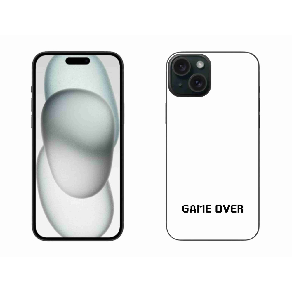 Gélový kryt mmCase na iPhone 15 Plus - game over biele pozadie