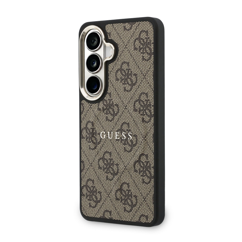 Guess PU kožený zadný kryt 4G Gold Frame s magnetickým rámom pre Samsung Galaxy S26+ Brown