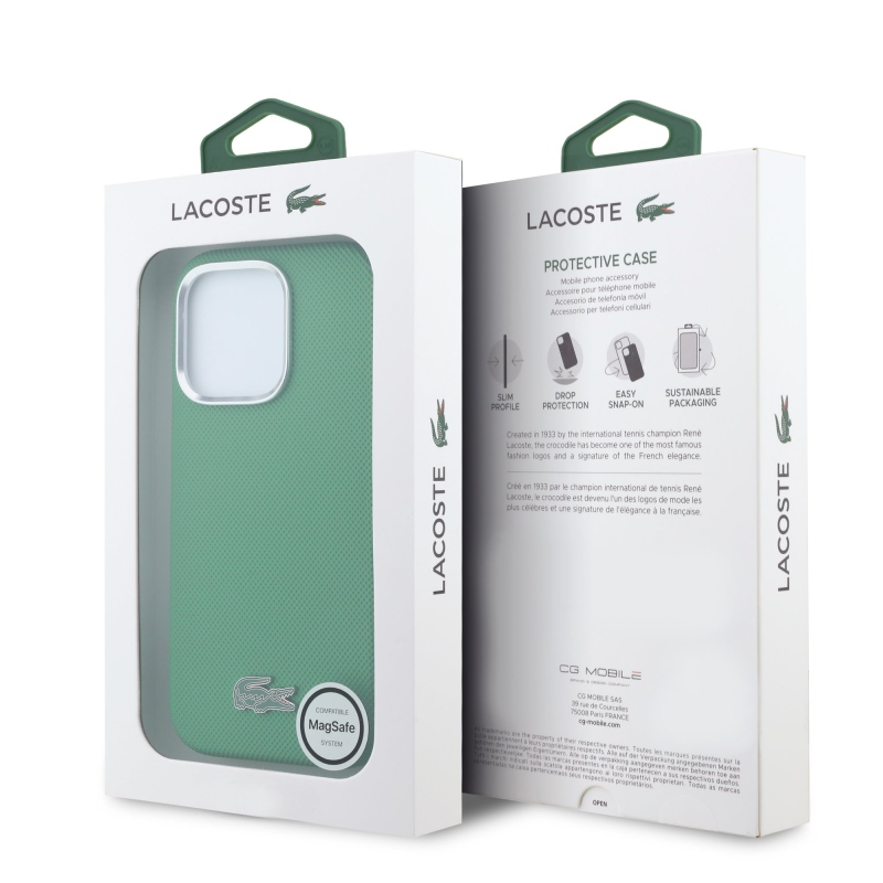 Lacoste PVC Iconic Petit Pique Metal Logo MagSafe zadný kryt pre iPhone 16 Pro Max Estragon Green