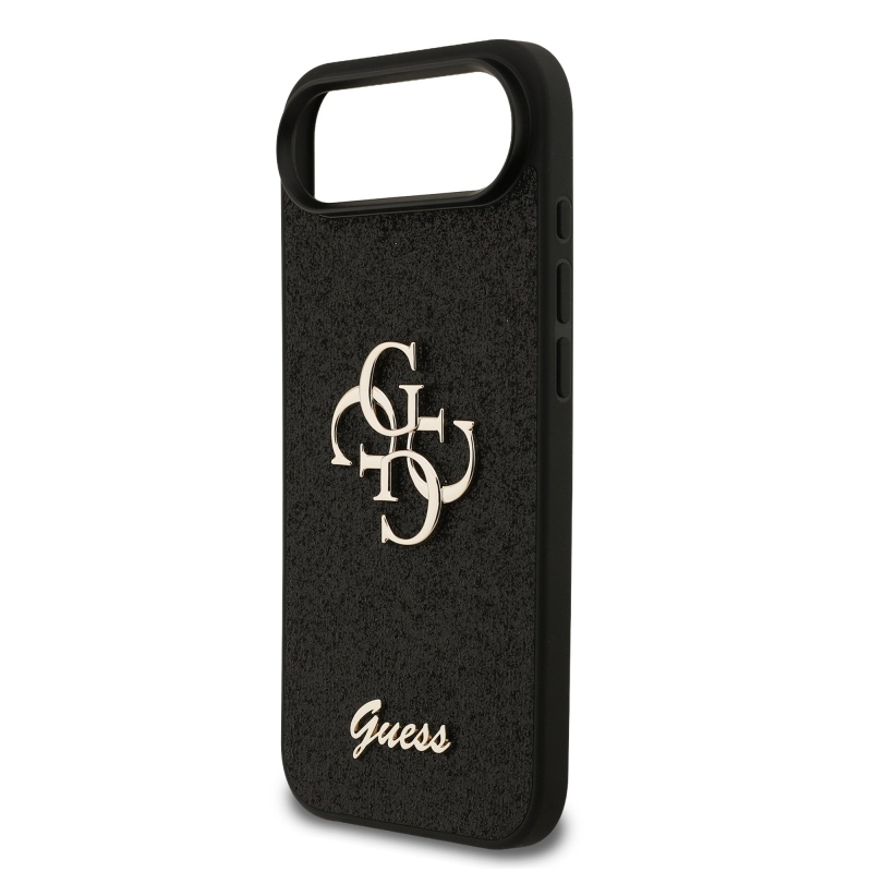 Guess PU Pevný zadný kryt s kovovým logom 4G Glitter pre iPhone Air Black