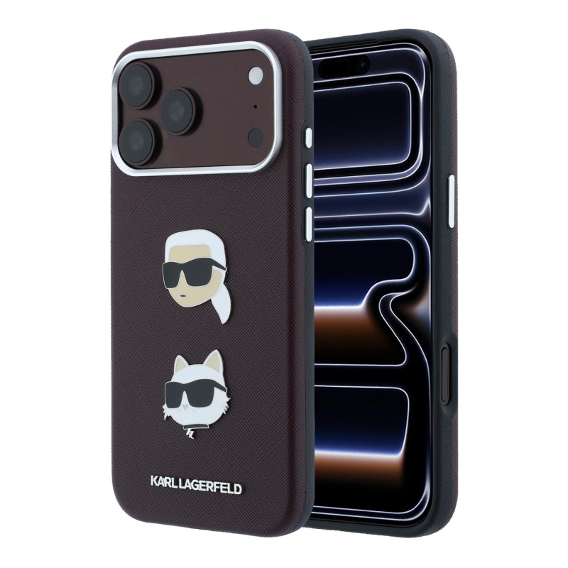 Karl Lagerfeld PU Semi Wrap Saffiano K&CH Heads zadný kryt pre iPhone 18 Pro v odtieni Burgundy