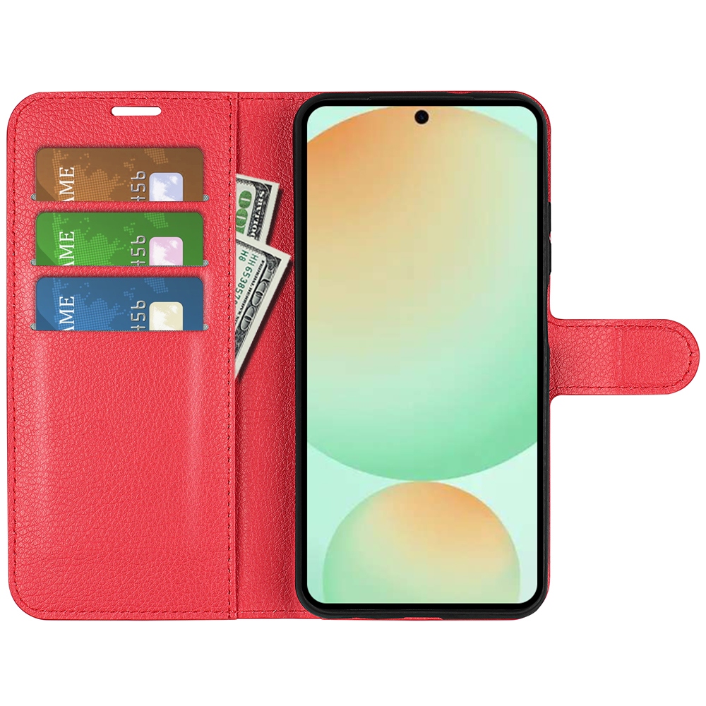 Litchi knižkové púzdro na Samsung Galaxy S25 FE - červené
