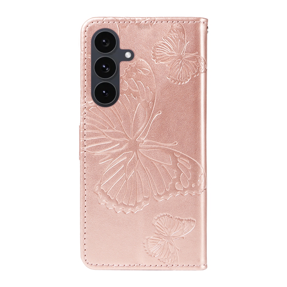 Big Butterfly knižkové púzdro na Samsung Galaxy S25 FE - ružovozlaté