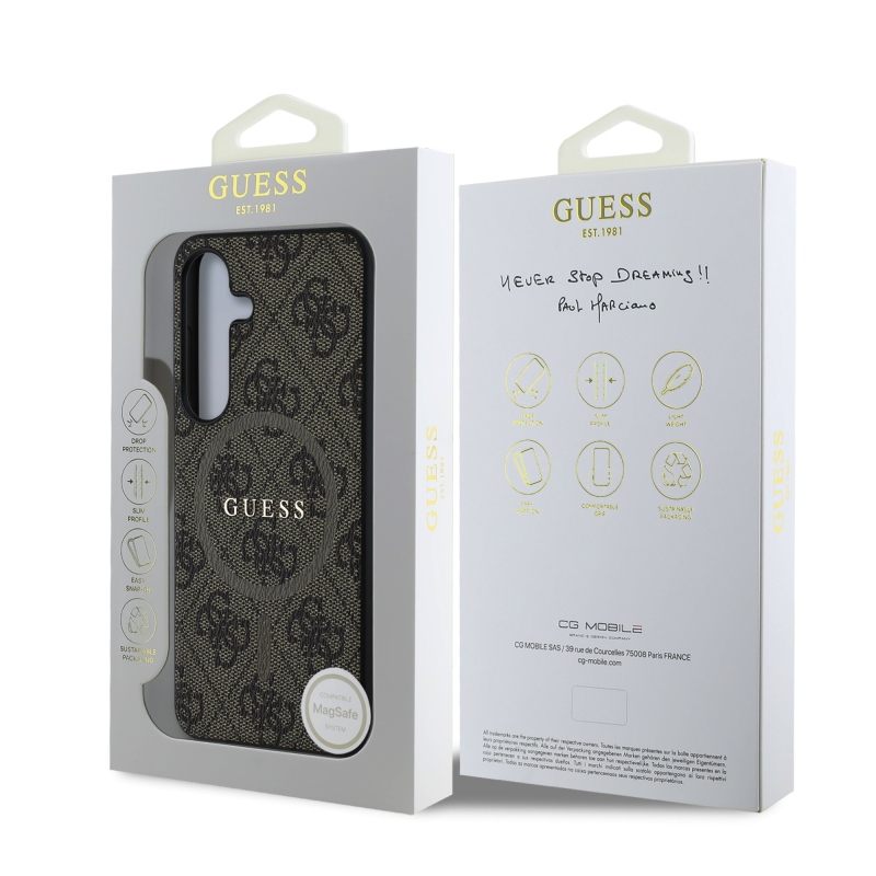 Guess PU Leather 4G Colored Ring MagSafe Zadný Kryt pre Samsung Galaxy S25 Brown