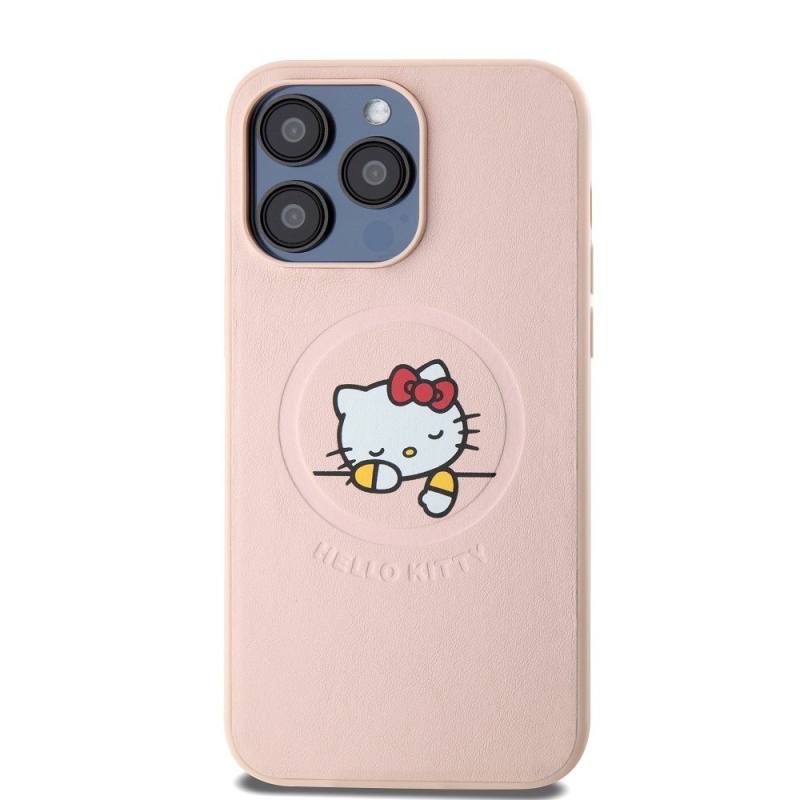 Hello Kitty PU Kitty Asleep Logo MagSafe Zadný Kryt pre iPhone 15 Pro Max Pink