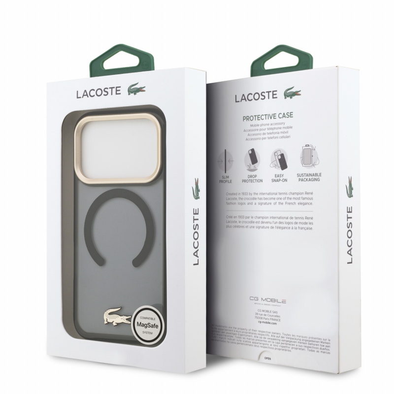 Lacoste IML Shockproof Petit Pique Gold Logo MagSafe zadný kryt pre iPhone 18 Pro Black