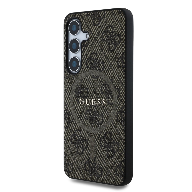 Guess PU Leather 4G Colored Ring MagSafe Zadný Kryt pre Samsung Galaxy S25 Brown