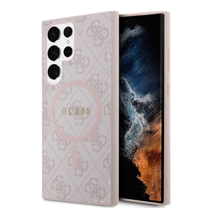 Guess PU Leather 4G Colored Ring MagSafe Zadný Kryt pre Samsung Galaxy S24 Ultra Pink