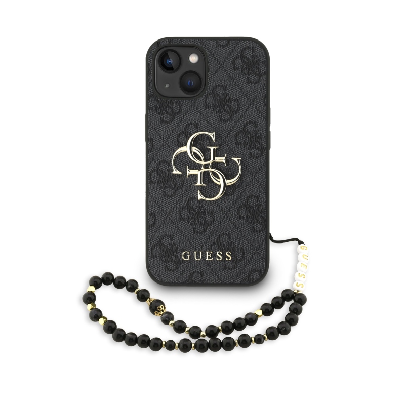 Guess PU 4G Metal Logo Strap Zadný Kryt pre iPhone 15 Black