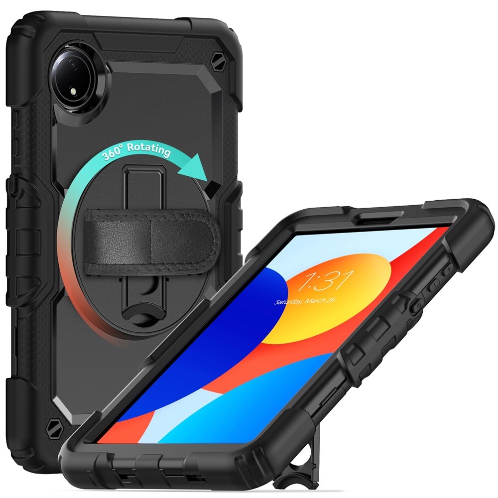 Strap odolný kryt s držiakom na ruku a ramenným popruhom na Xiaomi Redmi Pad SE 8.7 - čierny
