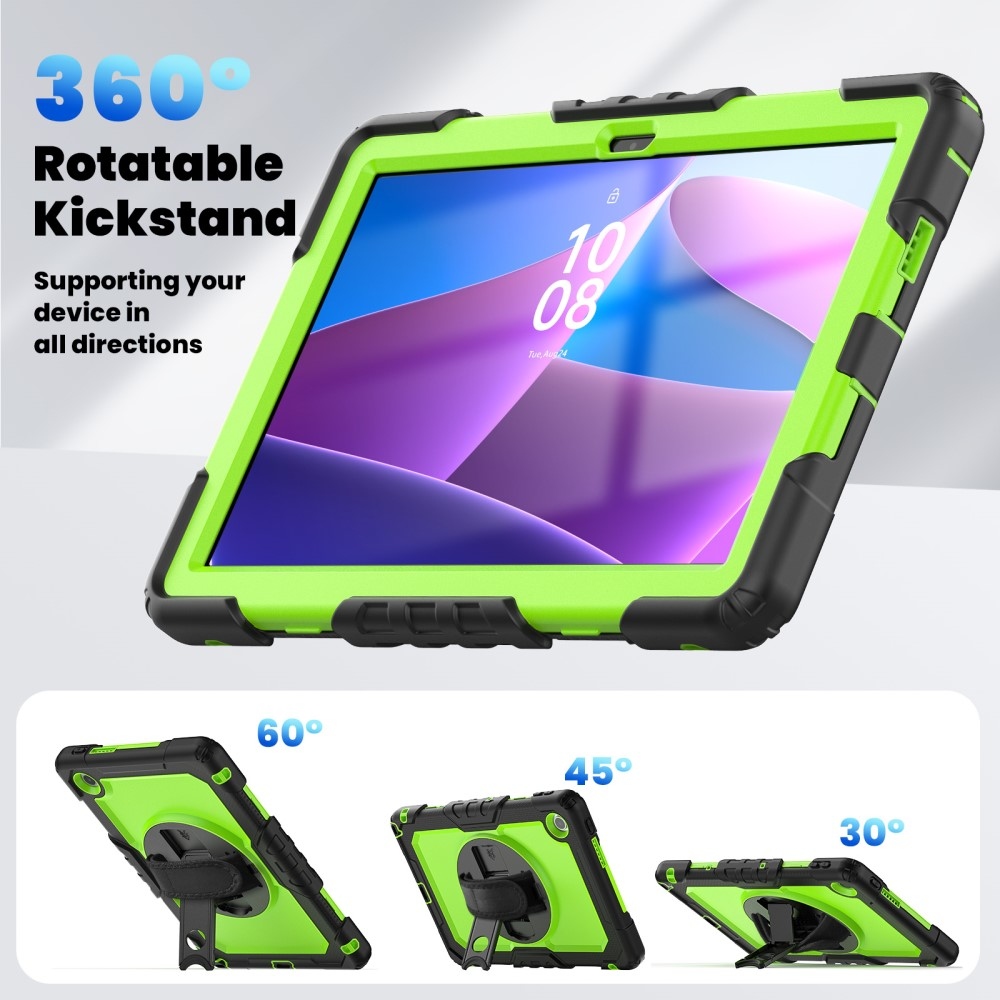 Strap odolný kryt s držiakom na ruku a ramenným popruhom na Lenovo Tab 10.1 (2025) - čierny/zelený