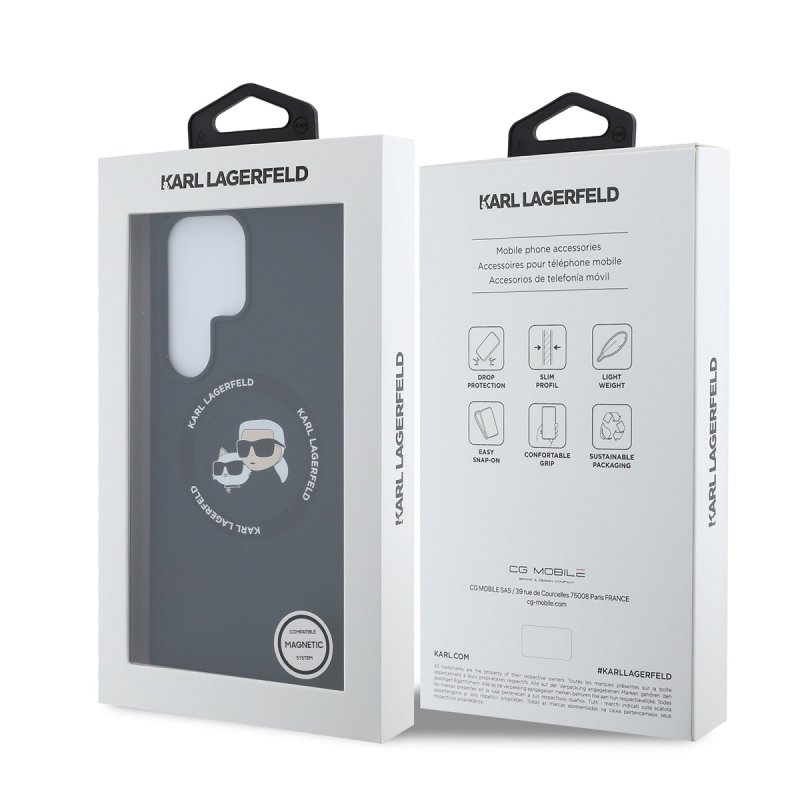 Karl Lagerfeld Liquid Silicone K&CH Heads MagSafe Zadný Kryt pre Samsung Galaxy S25 Ultra Black
