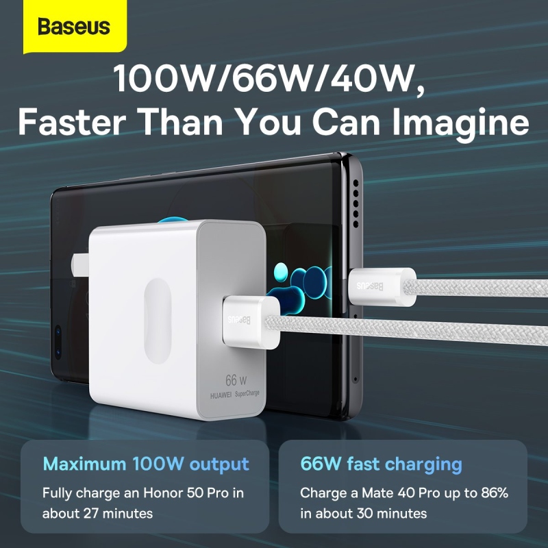 Baseus Dynamic Series Fast Charging Dátový Kábel USB-A - USB-C 100W 2m White