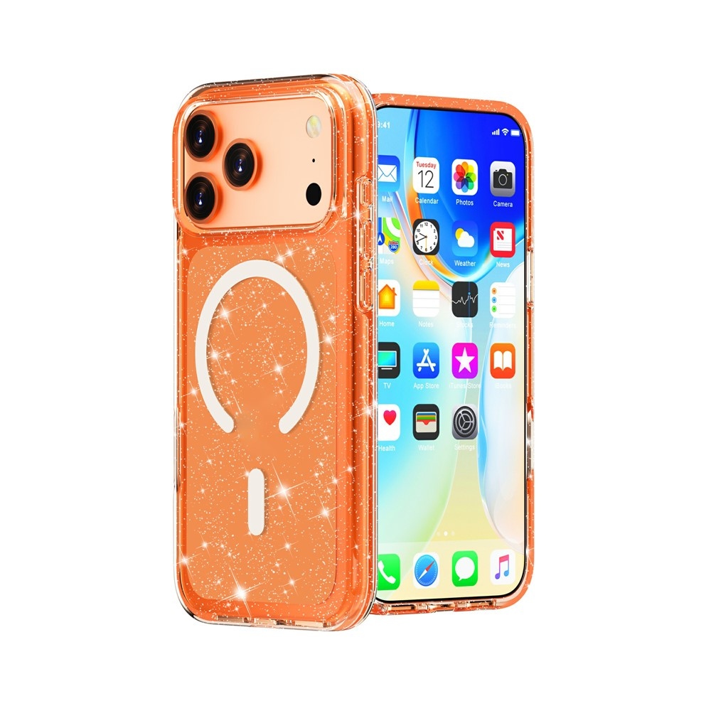 Powder gélový obal s pevným chrbtom a MagSafe na mobil iPhone 18 Pro Max/17 Pro Max - oranžový