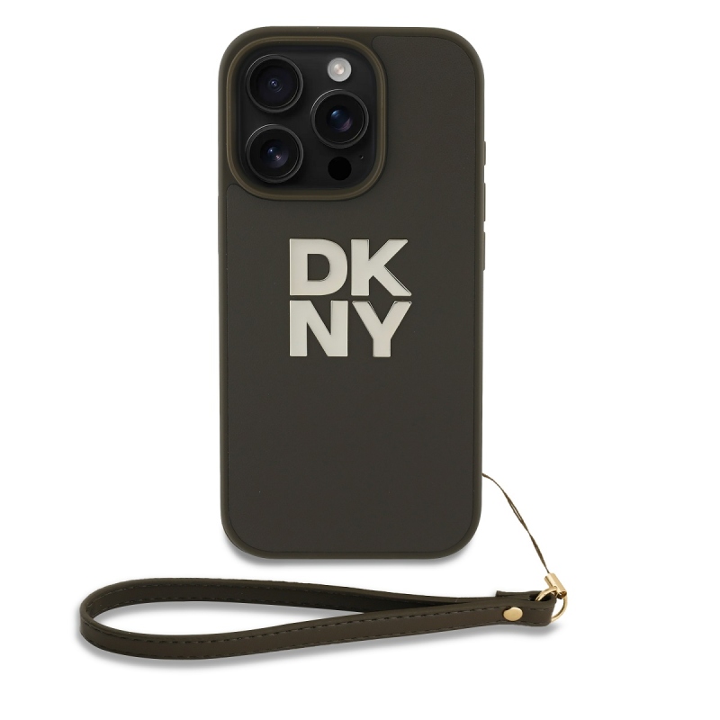 DKNY PU Leather Stack Logo Wrist Strap Zadný Kryt pre iPhone 16 Pro Max Green