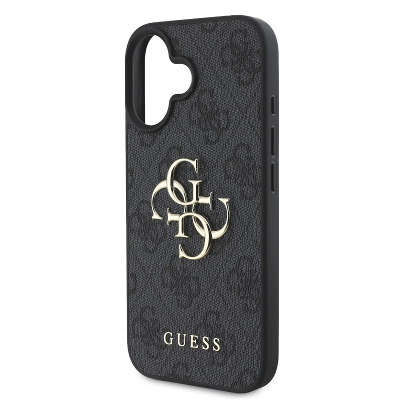 Guess PU 4G Metal Logo Zadný Kryt pre iPhone 16 Plus Grey