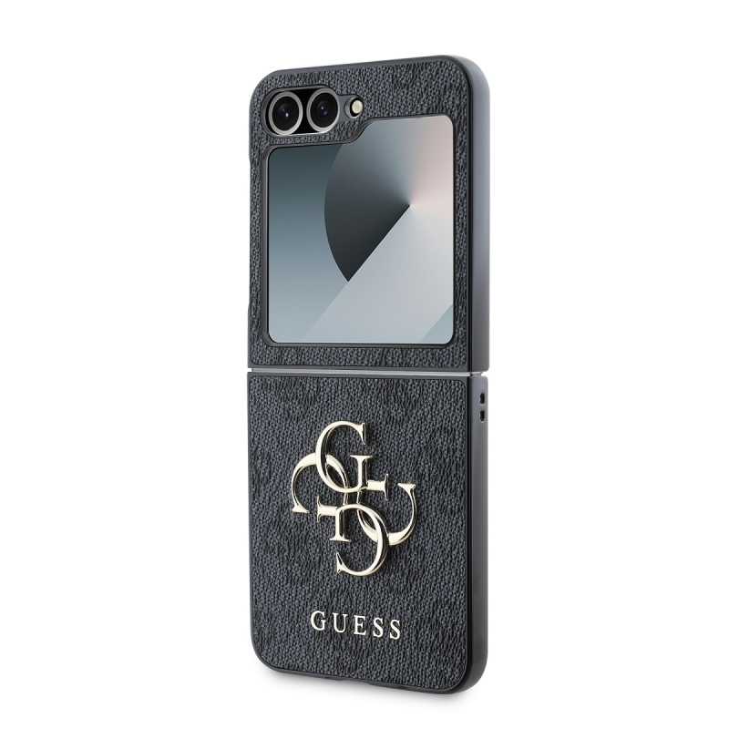 Guess PU 4G Metal Logo Zadný Kryt pre Samsung Galaxy Z Flip 6 Grey