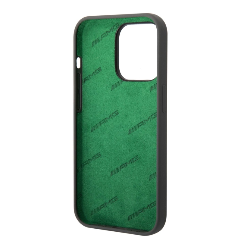 AMG Liquid Silicone Green Logo Zadný Kryt pre iPhone 14 Pro Max Grey