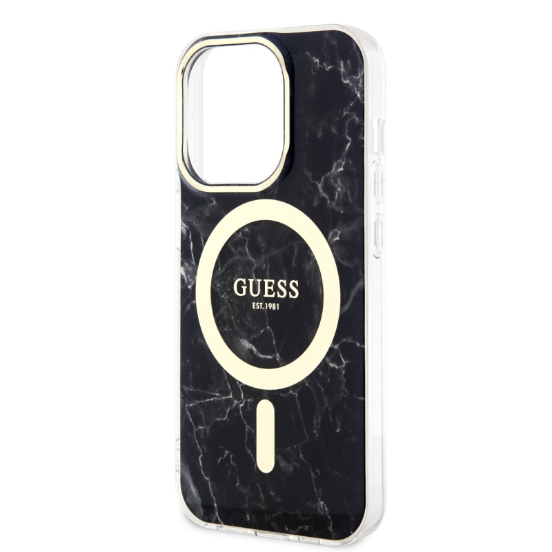 Guess IML Marble MagSafe Zadný Kryt pre iPhone 13 Pro Black